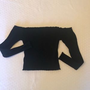Black ribbed off the shoulder fitted crop top